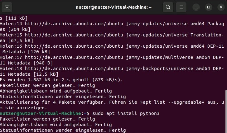 Manuelle Python3-Installation im Ubuntu-Terminal