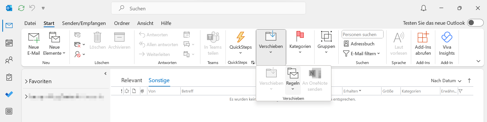 Menüleiste von Outlook 365 unter Windows