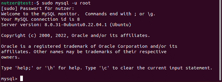 MySQL-Anmeldung im Ubuntu-Terminal