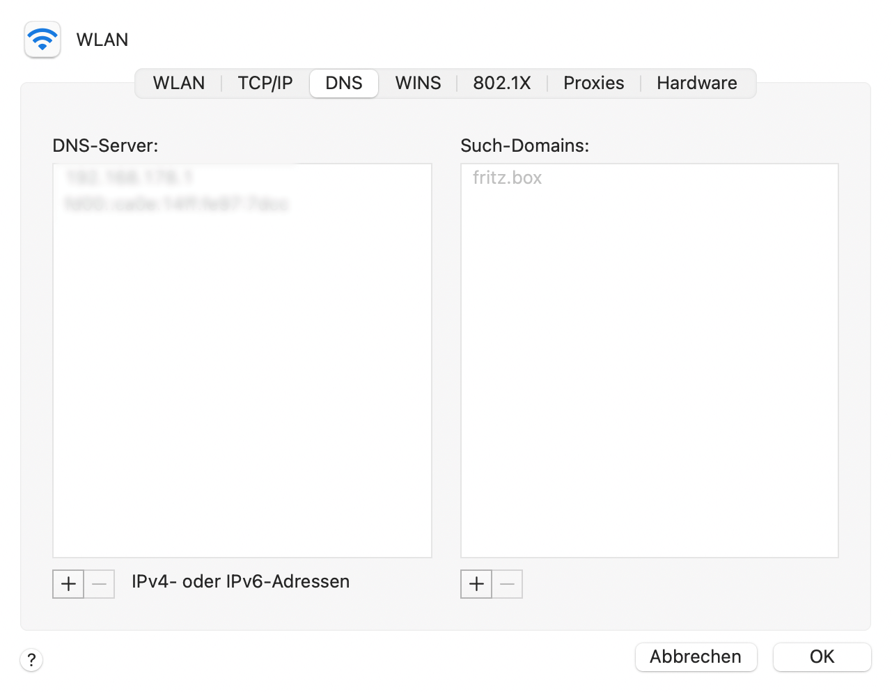 Screenshot der Netzwerkeinstellungen auf dem Mac