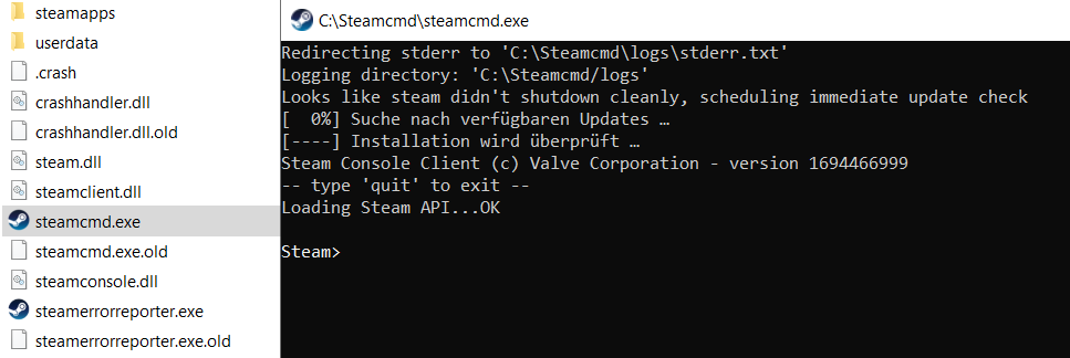 SteamCMD: Verzeichnis nach Installation