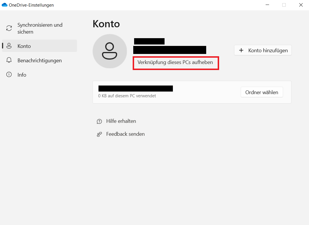 Kontoeinstellungen bei OneDrive Kontoeinstellungen bei OneDrive