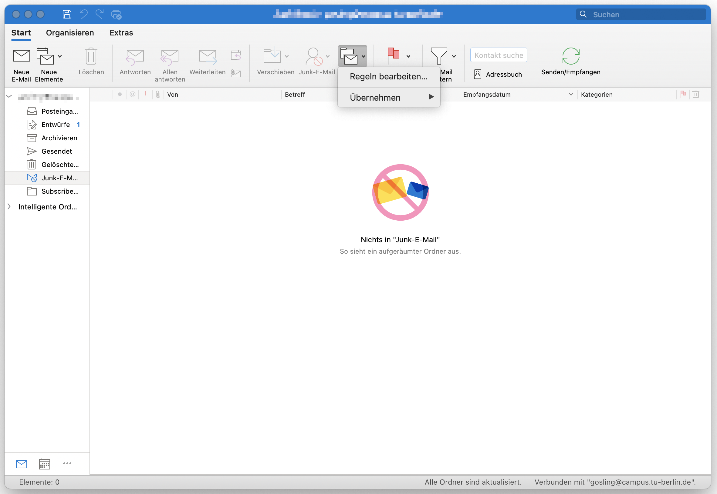 Die Menüleiste von Microsoft Outlook für Mac