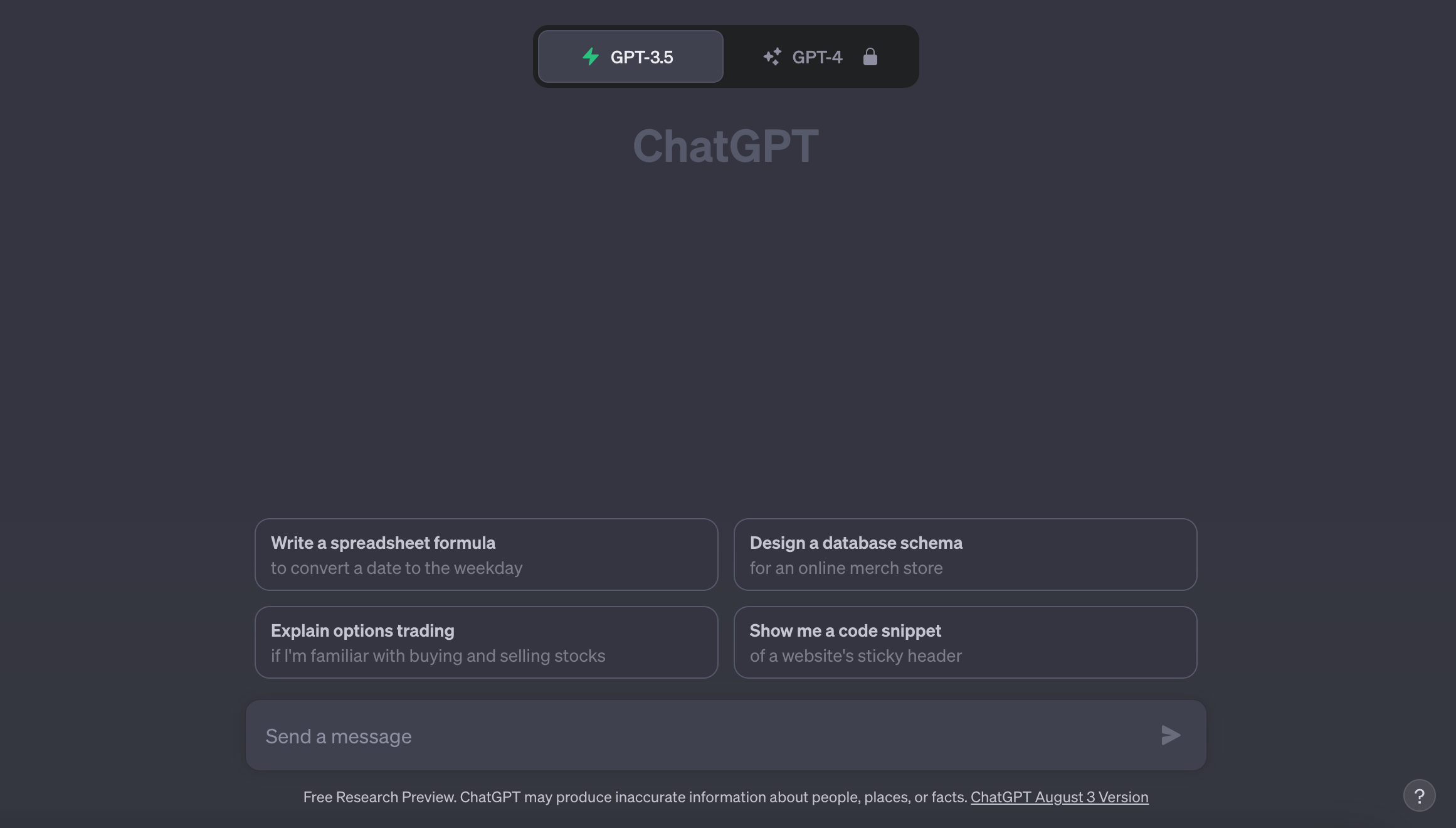Screenshot der Benutzeroberfläche von ChatGPT