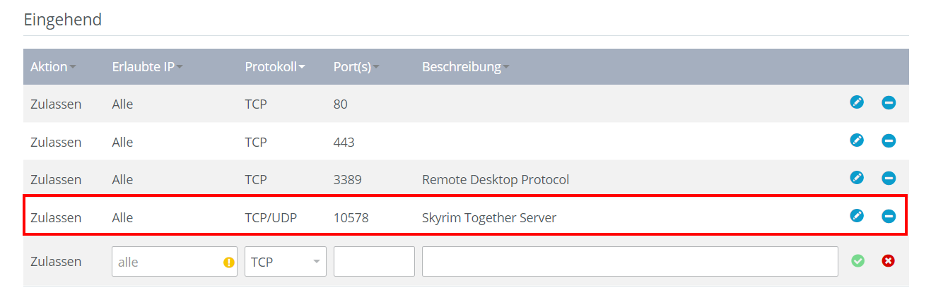 „Skyrim Together“-Server: Port-Freigabe im IONOS Cloud Panel