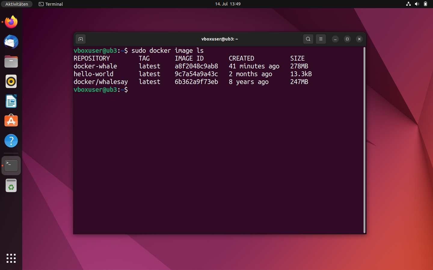Übersicht aller lokalen Images im Ubuntu-Terminal