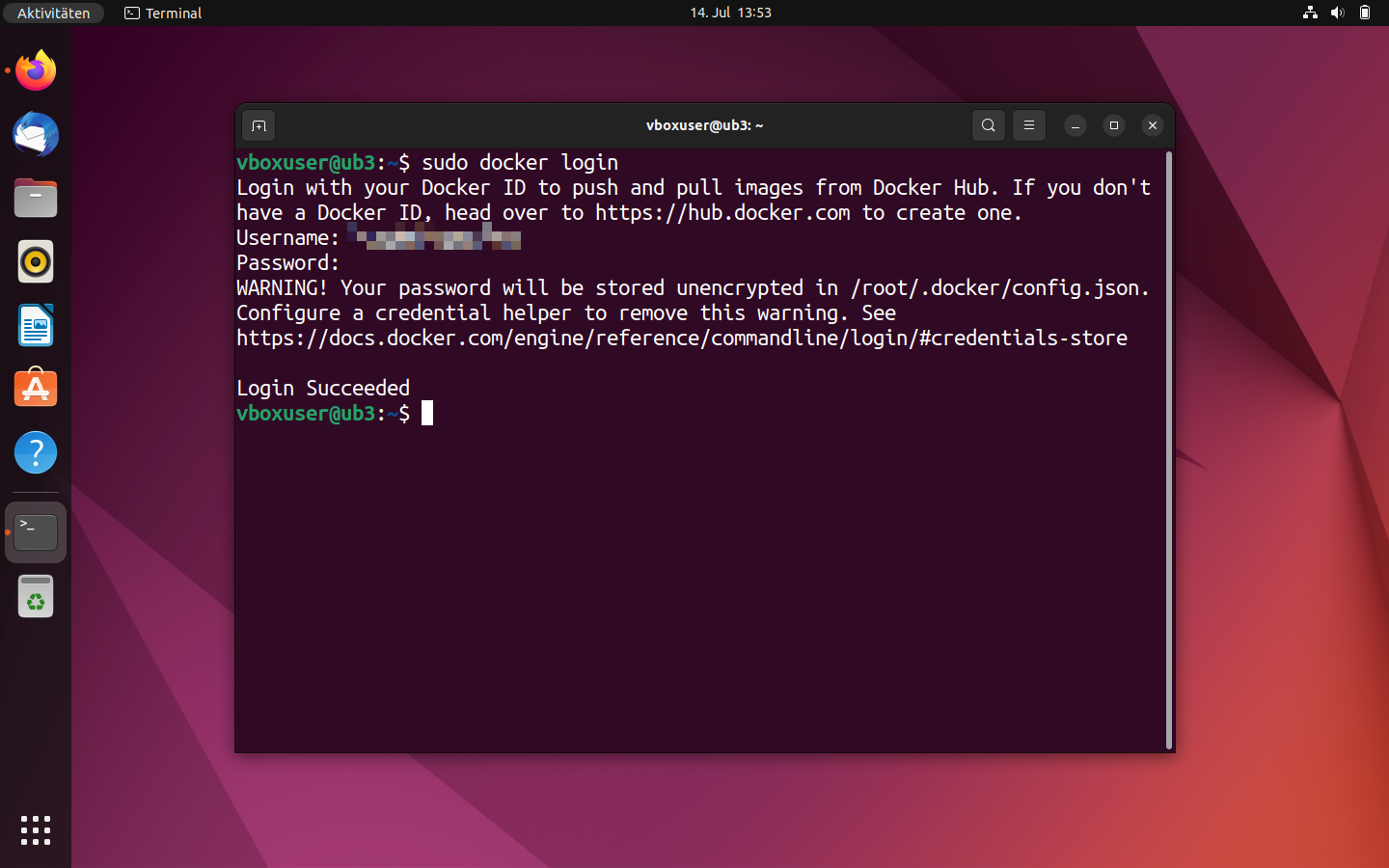 Anmeldung am Docker-Hub über das Ubuntu-Terminal