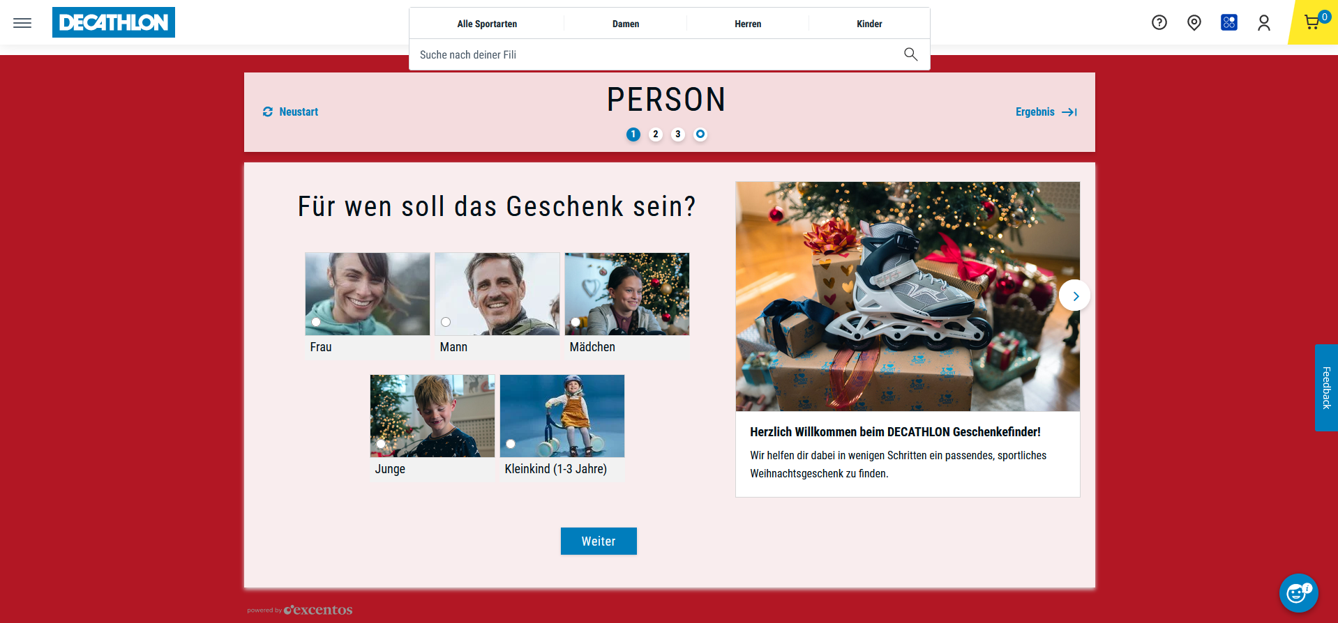 Screenshot der weihnachtlich gestalteten Website von Decathlon Deutschland