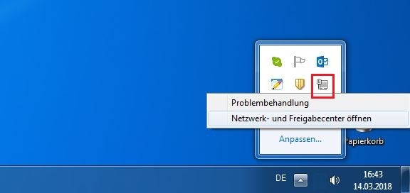 Windows 7: Netzwerksymbol im System Tray