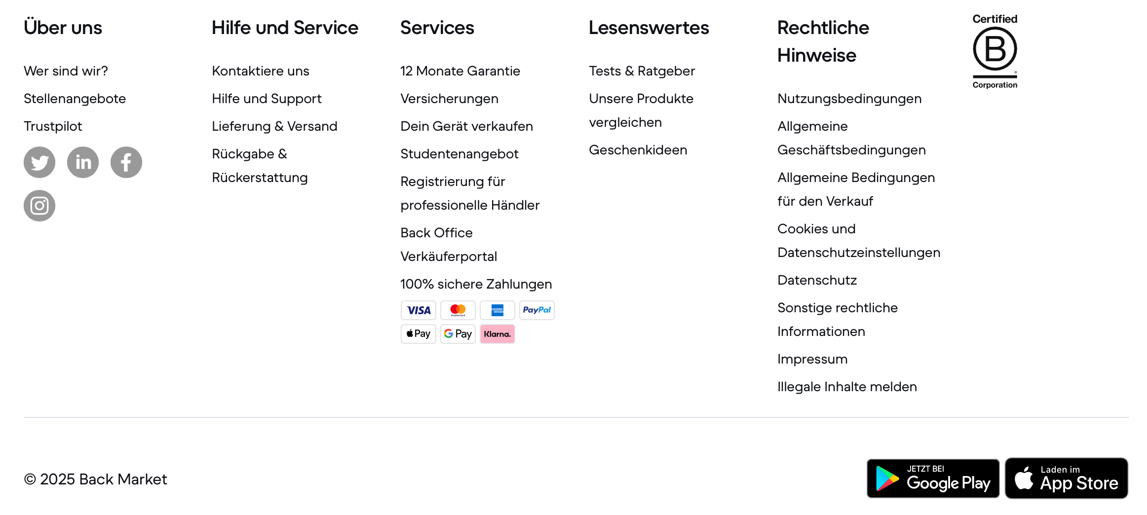 Screenshot des Footers vom Elektromarktplatz Backmarket Screenshot des Footers vom Elektromarktplatz Backmarket