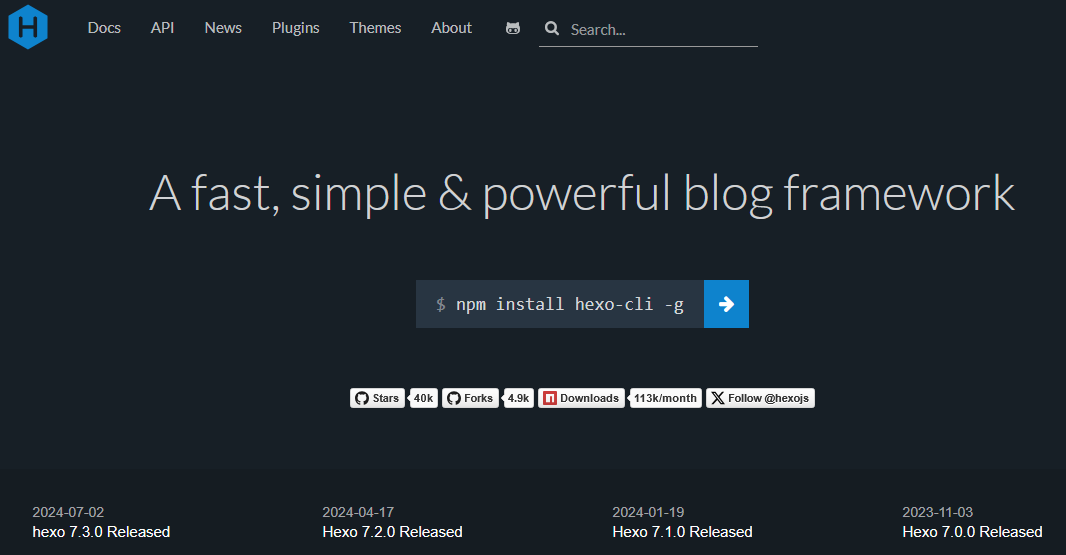 Screenshot der Website von Hexo Bild: Screenshot der Website von Hexo