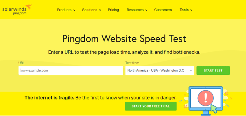 Homepage von Pingdom Homepage von Pingdom