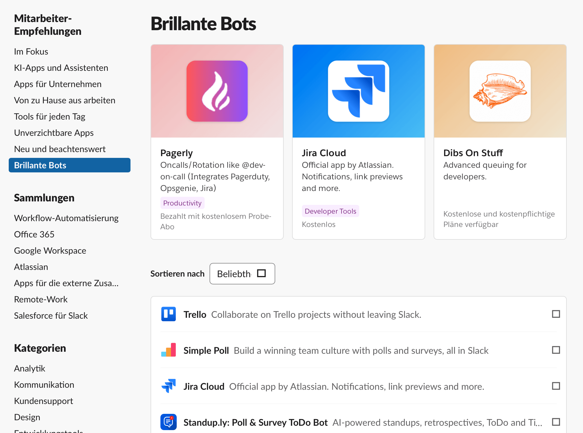 Screenshot von verschiedenen App-Bits für Slack Screenshot von verschiedenen App-Bits für Slack