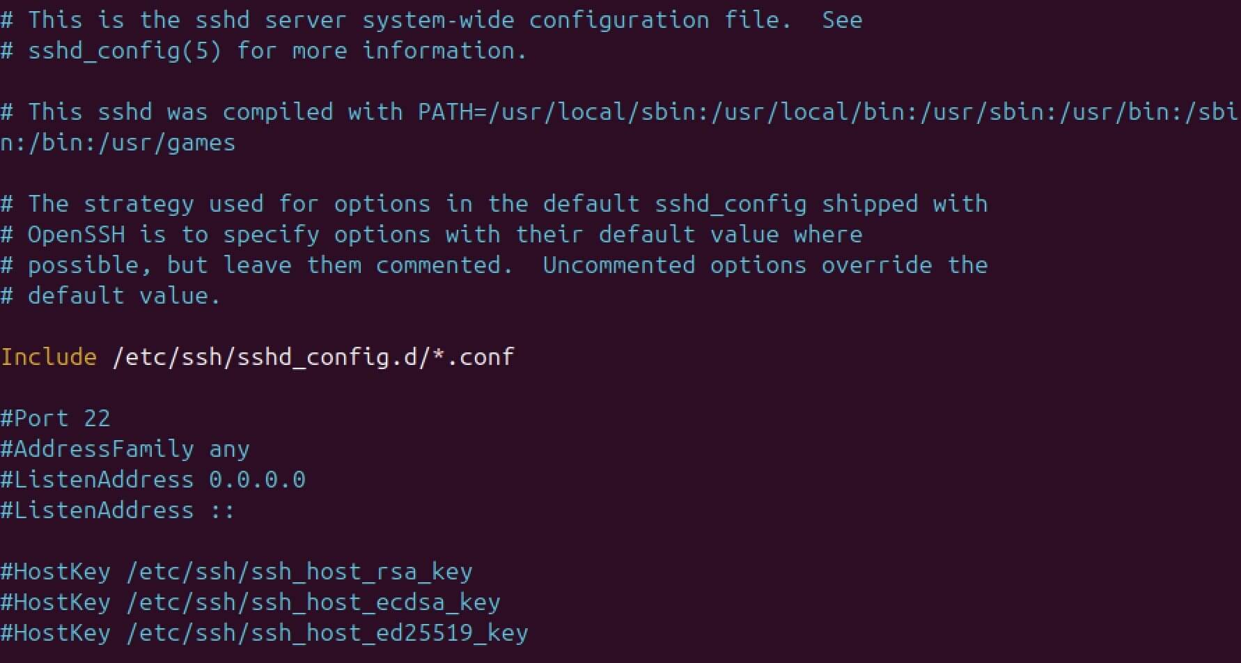 Screenshot der Datei sshd_config Bild: Screenshot der Datei sshd_config