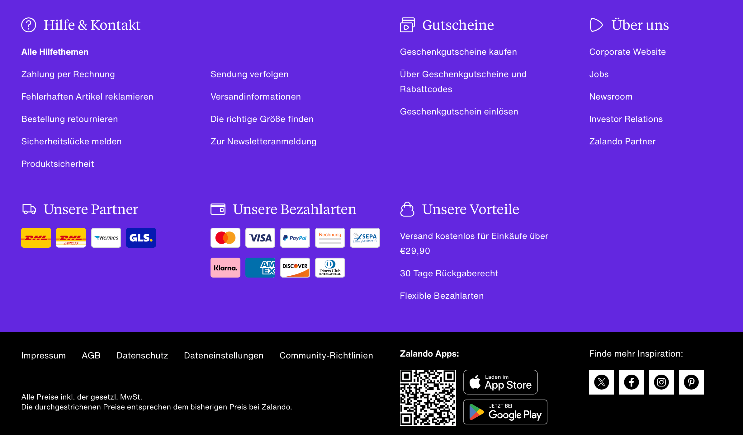 Screenshot des Footers von Zalando Screenshot des Footers von Zalando