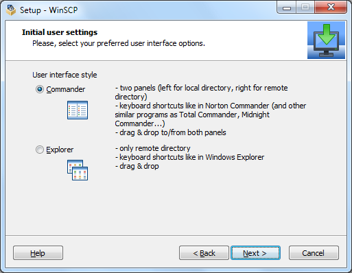 Wahl der Benutzeroberfläche bei WinSCP