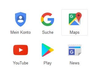 Googles Kartendienst „Maps” in der Übersicht der Google Apps