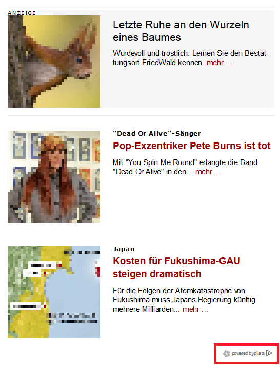 Content-Ads auf der Seite von Spiegel Online, Anbieter Plista