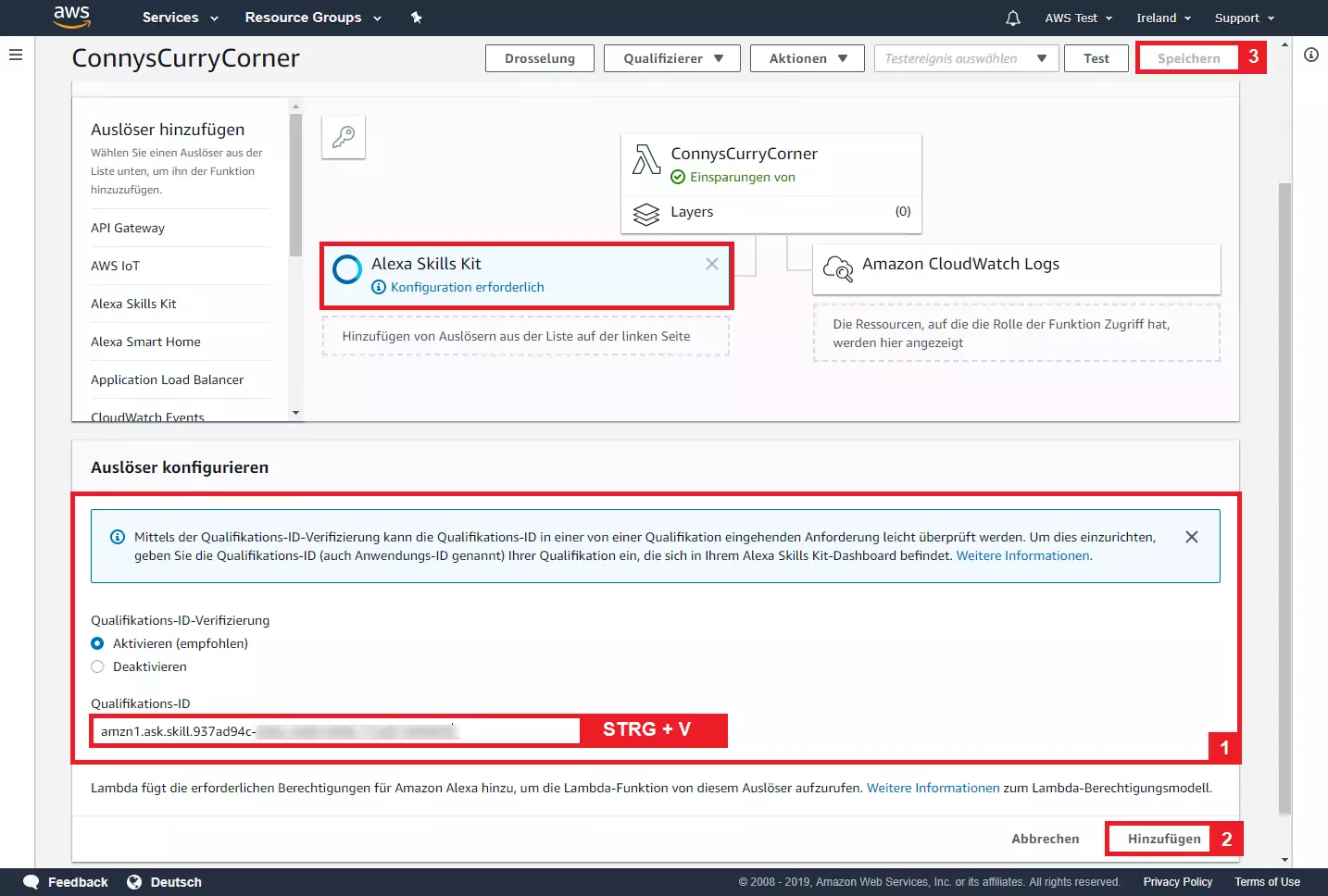 AWS-Management-Konsole: Verlinkung des Triggers via Qualifikations-ID AWS-Management-Konsole: Verlinkung des Triggers via Qualifikations-ID
