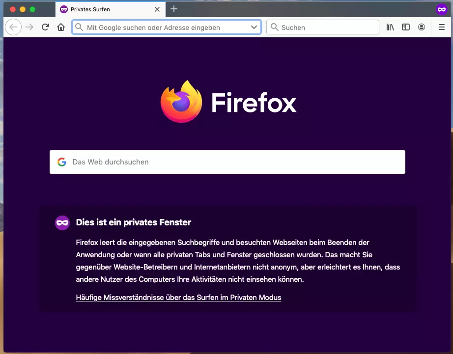 Inkognito-Modus in Firefox