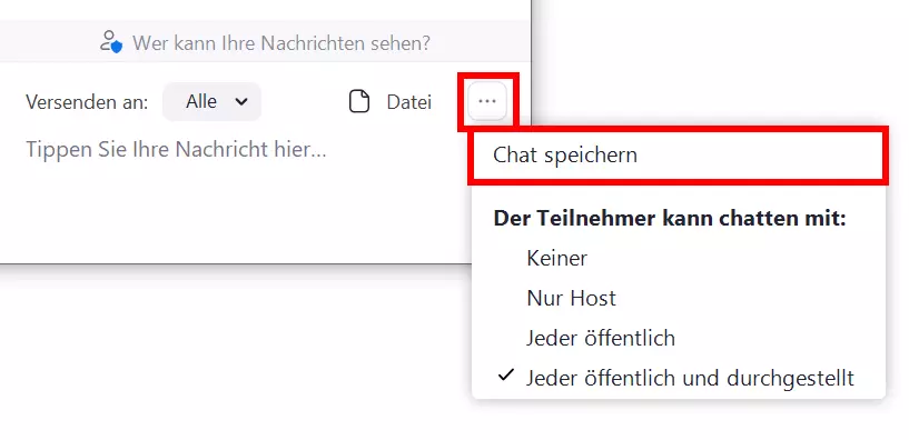 Option, um den Chat eines Meetings abzuspeichern