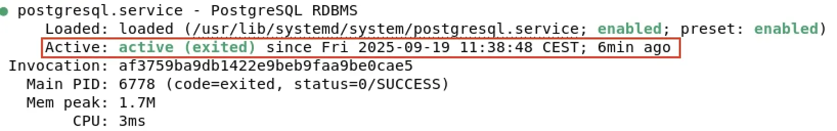 Screenshot vom Status des PostgreSQL-Dienstes Bild: Screenshot vom Status des PostgreSQL-Dienstes
