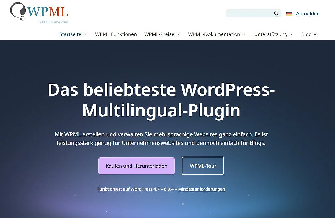 Screenshot der Website des WordPress-Plugins WPML Bild: Screenshot der Website des WordPress-Plugins WPML