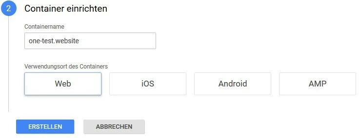 Bild: Google Tag Manager: Container-Einrichtung