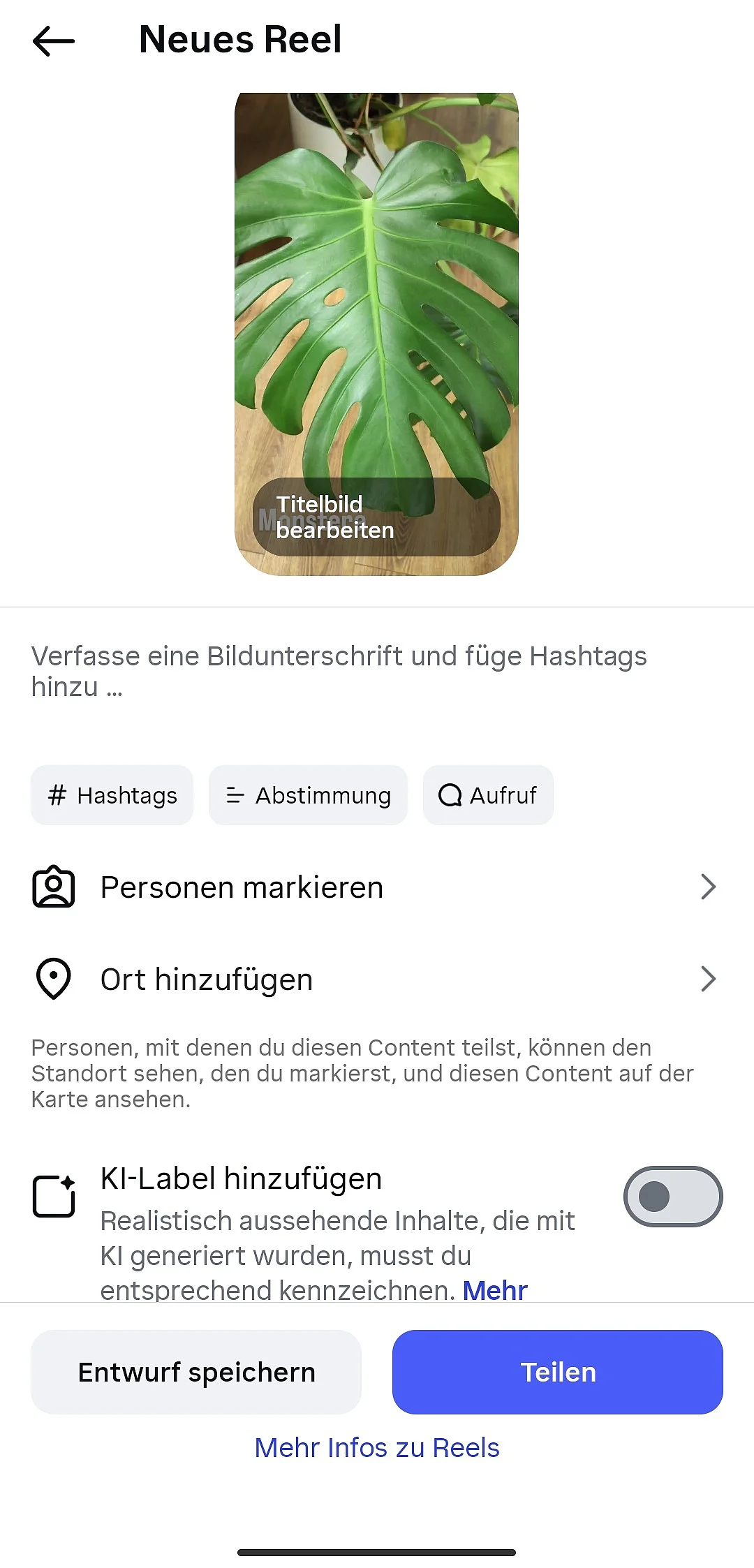 Bildunterschrift für Reels in der Instagram-App hinzufügen Bild: Bildunterschrift für Reels in der Instagram-App hinzufügen