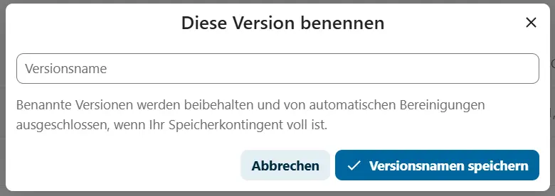 Nextcloud: Versionsname ändern Bild: Nextcloud: Versionsname ändern