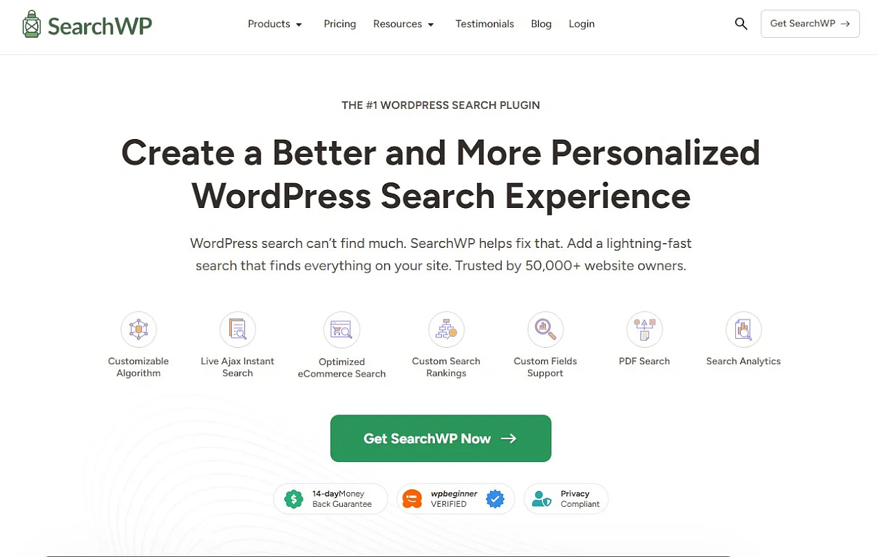 Website der WordPress-Extension SearchWP Bild: Website der WordPress-Extension SearchWP