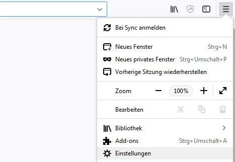 Bild: Einstellungsleiste bei Firefox