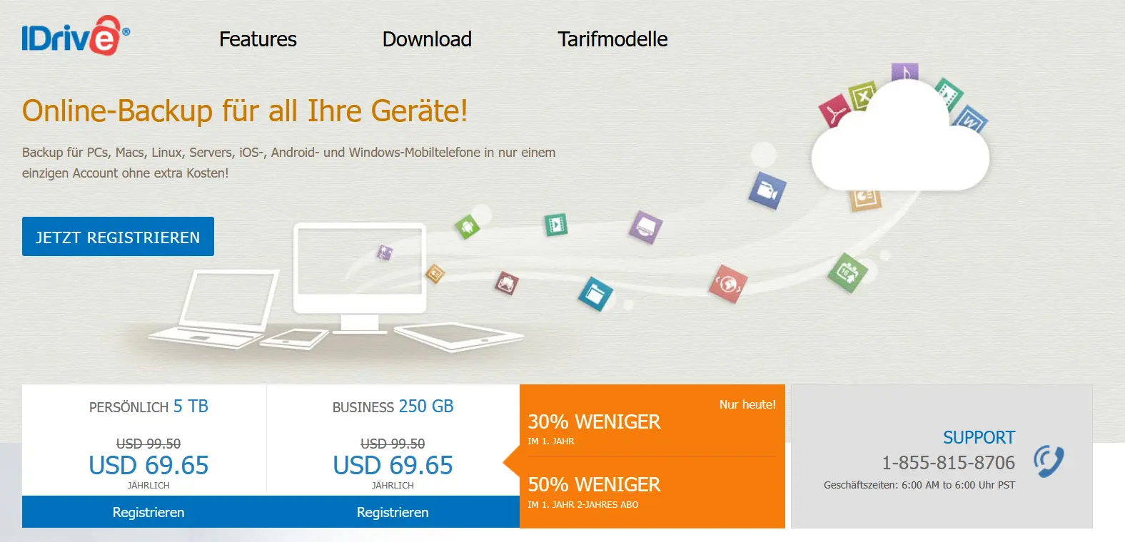 Bild: Screenshot der Homepage von IDrive