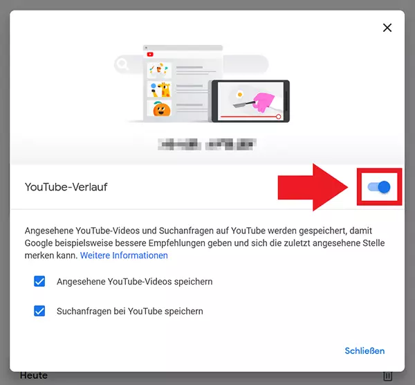 Bild: Option zur (De)aktivierung des YouTube-Verlaufs