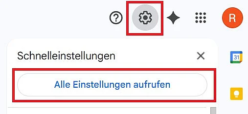 Gmail: „Alle Einstellungen aufrufen“ Bild: Gmail: „Alle Einstellungen aufrufen“