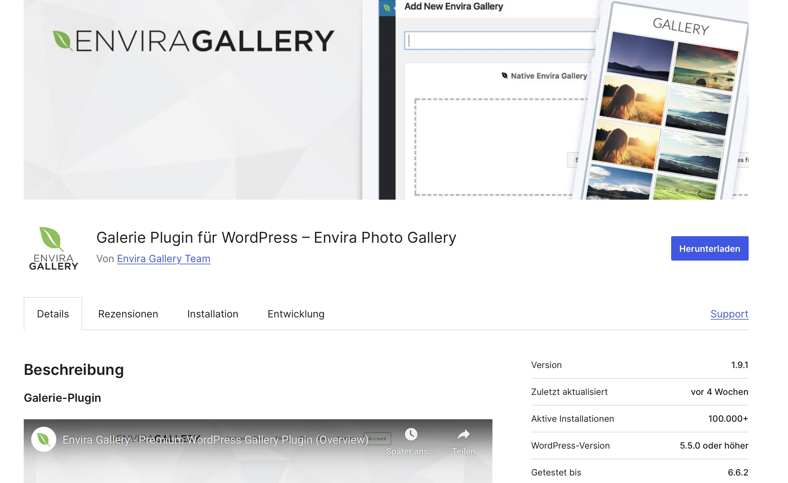 Envira Gallery im WordPress-Plugin-Store Bild: Envira Gallery im WordPress-Plugin-Store