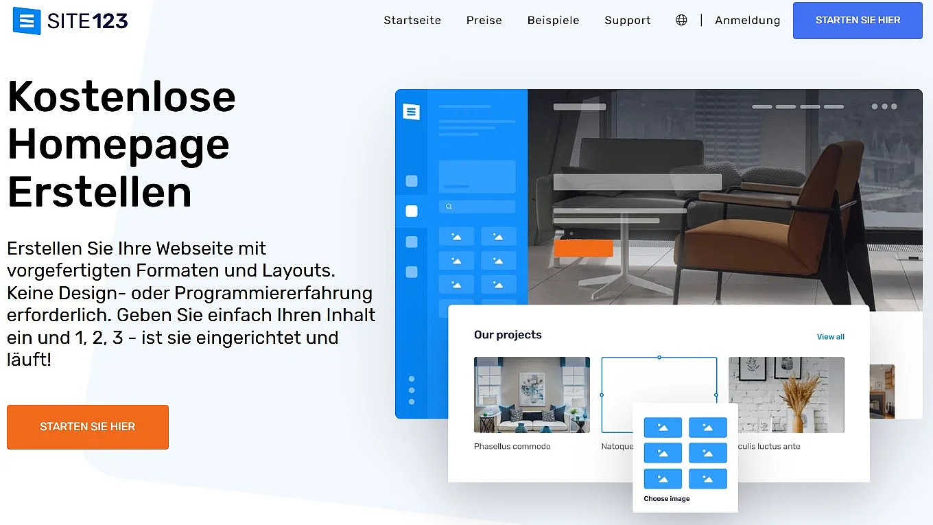 Landingpage des SITE123 Homepage-Baukastens Bild: Landingpage des SITE123 Homepage-Baukastens