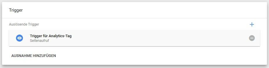 Bild: Google Tag Manager: Übersicht hinzugefügter Trigger