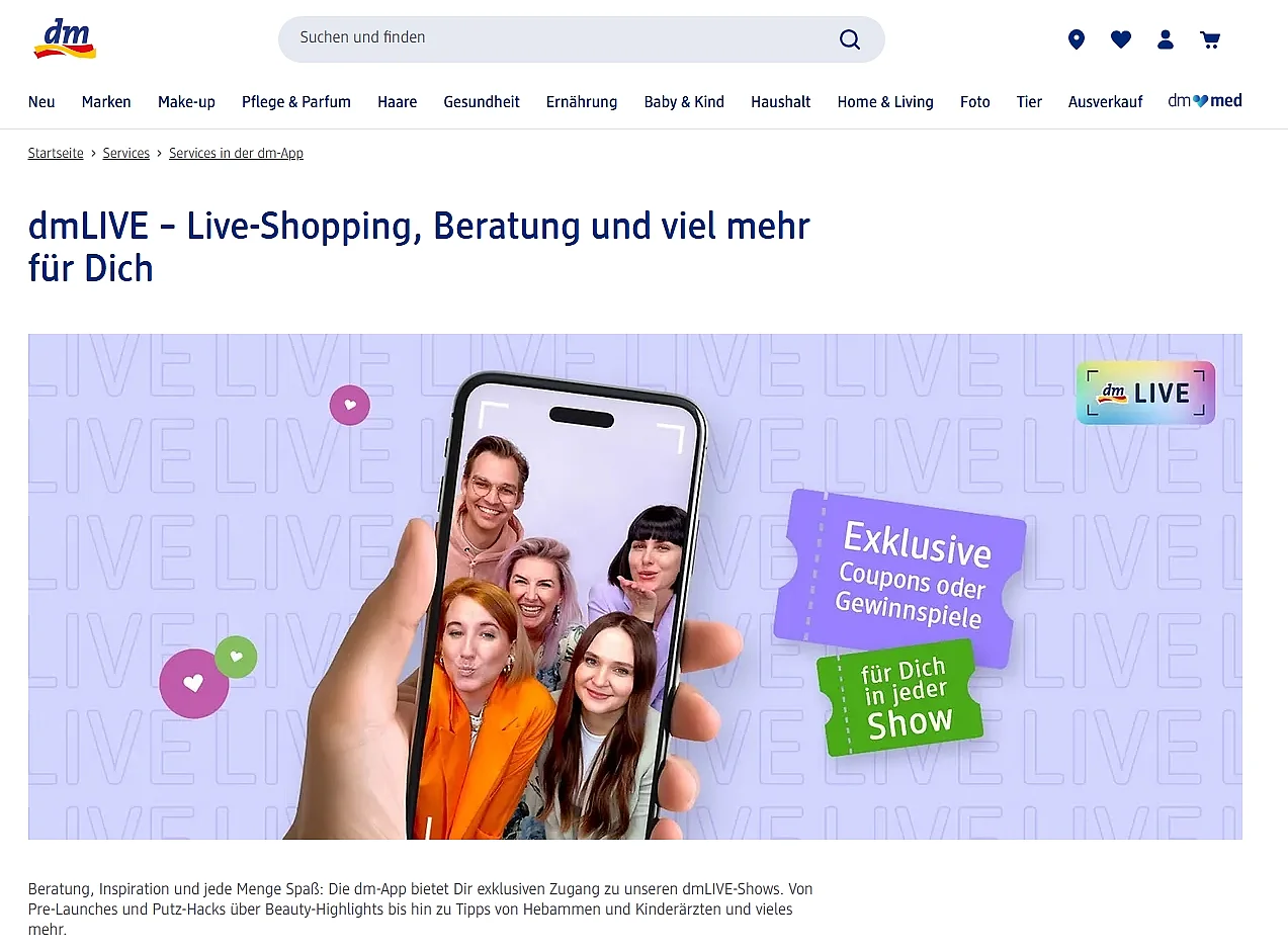 DM Live-Shopping in der App Bild: DM Live-Shopping in der App