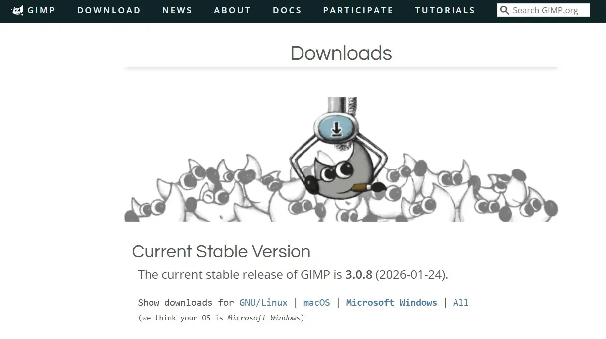 Bild: Website zum GIMP-Download