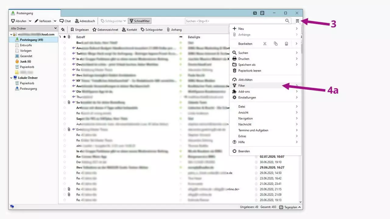 Bild: Thunderbird-Abwesenheitsnotiz einrichten: Filter aktivieren