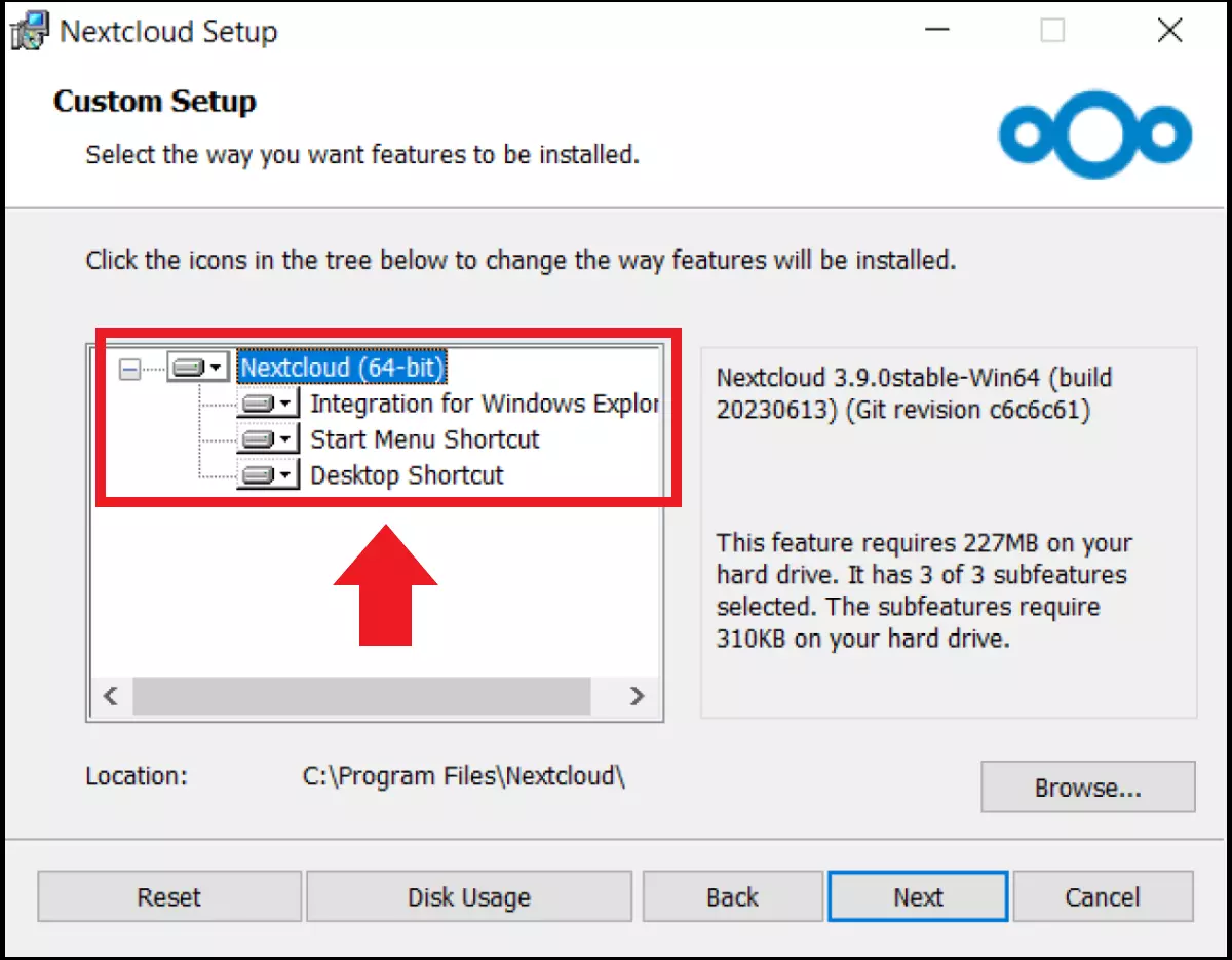 Installationseinstellungen des Nextcloud-Clients Installationseinstellungen des Nextcloud-Clients