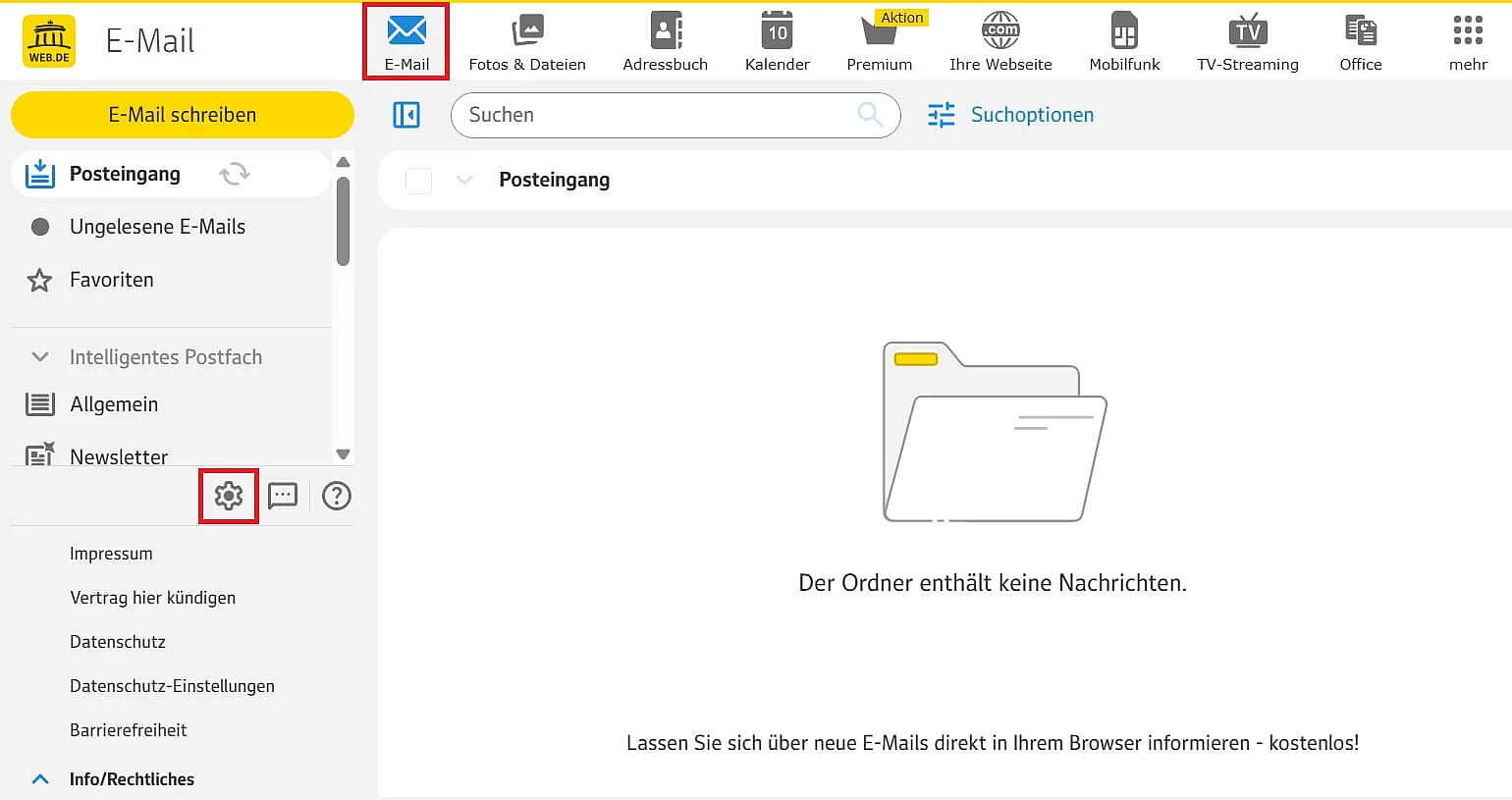 WEB.DE: „E-Mail“-Einstellungen Bild: WEB.DE: „E-Mail“-Einstellungen