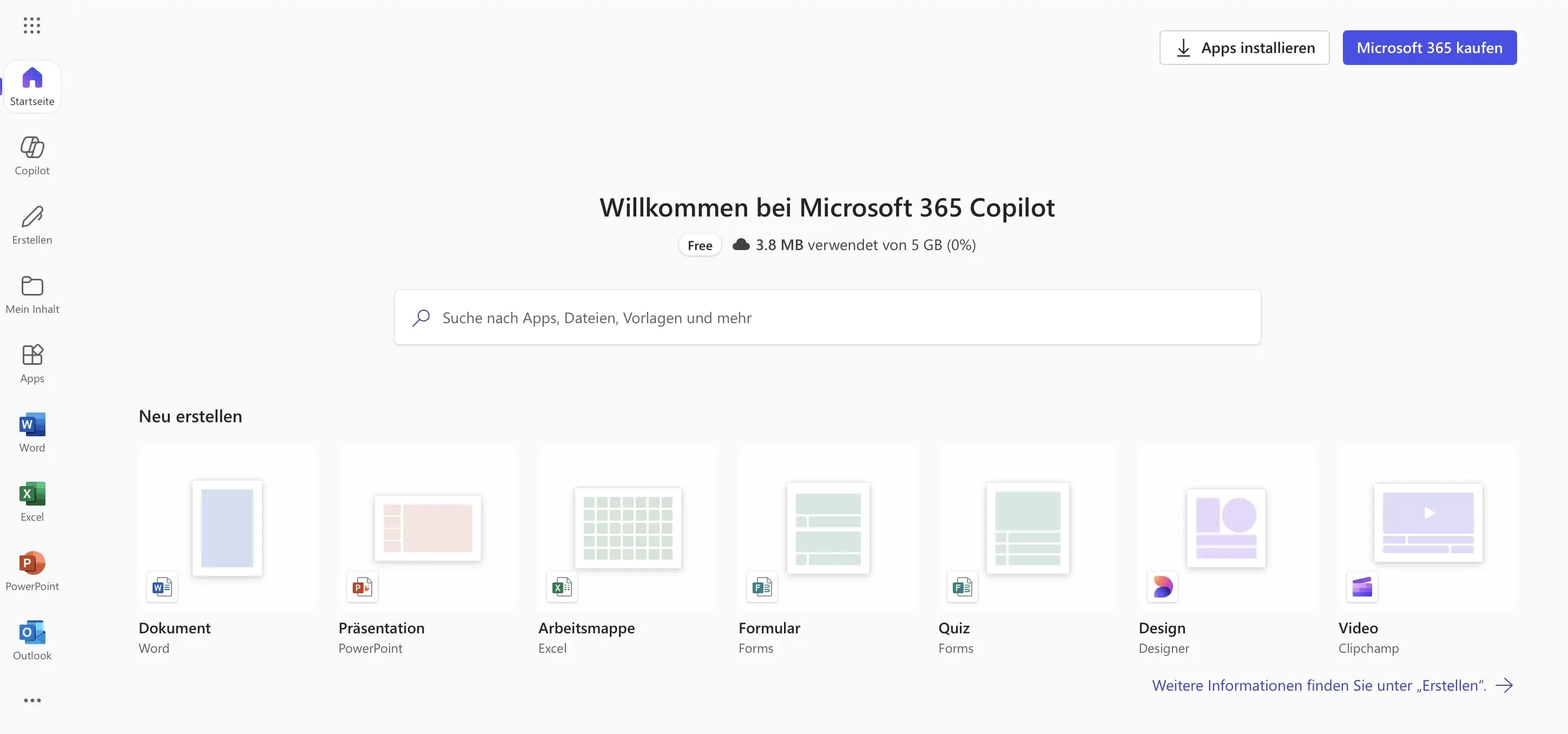Bild: Startseite von Microsoft Office Online