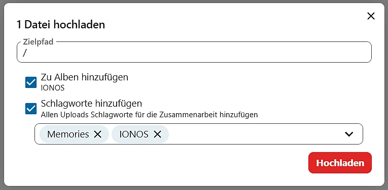 Bild: Datei hochladen mit Nextcloud Memories