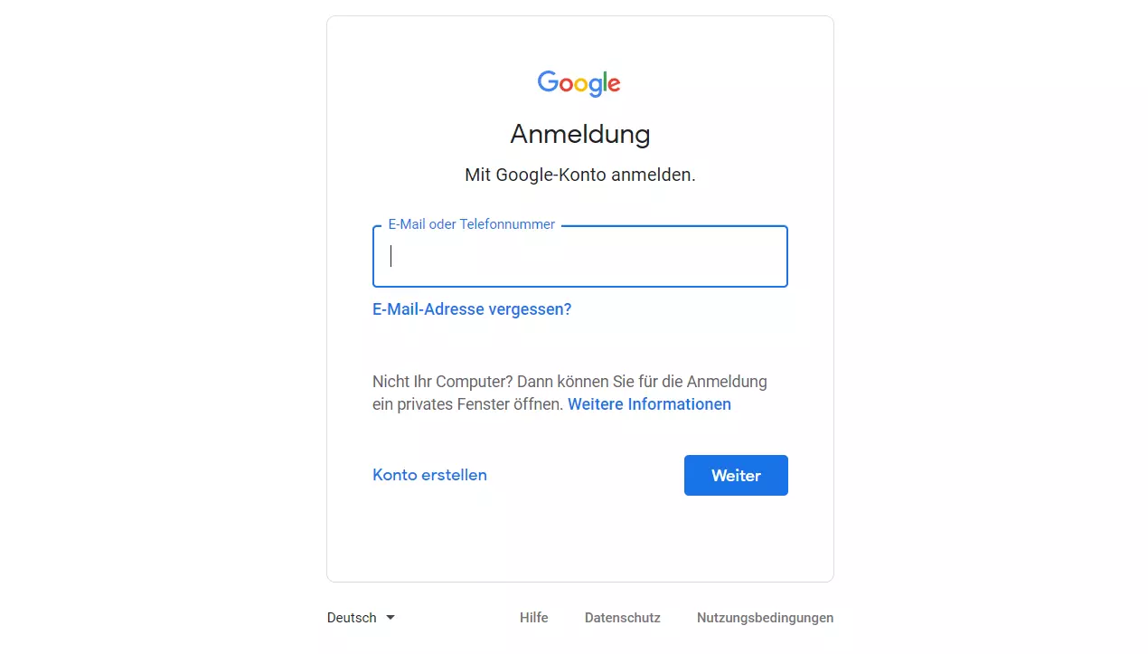 Bild: Google-Konto-Anmeldung 
