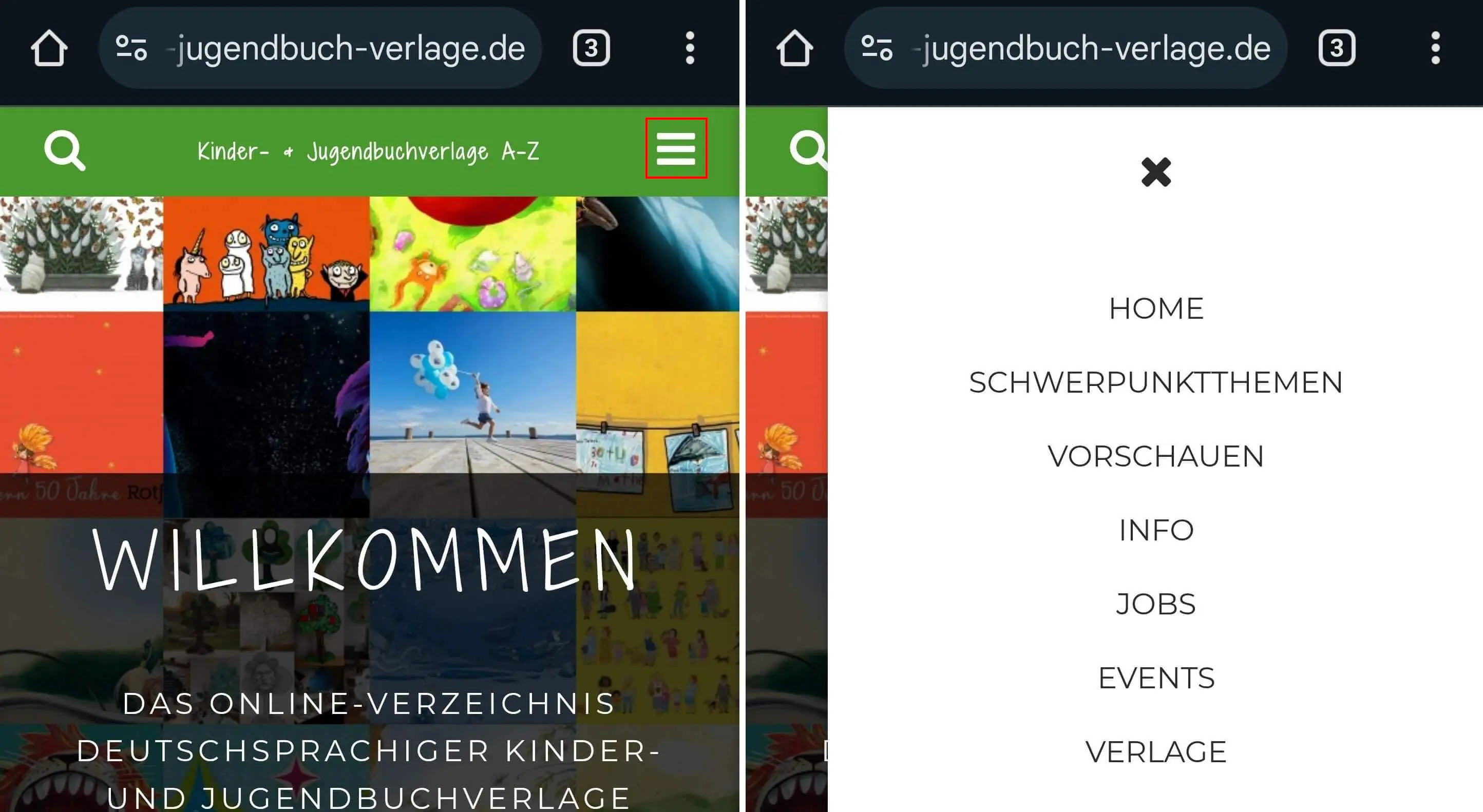 Bild: Dropdown-Navigation auf kinder-jugendbuch-verlage.de