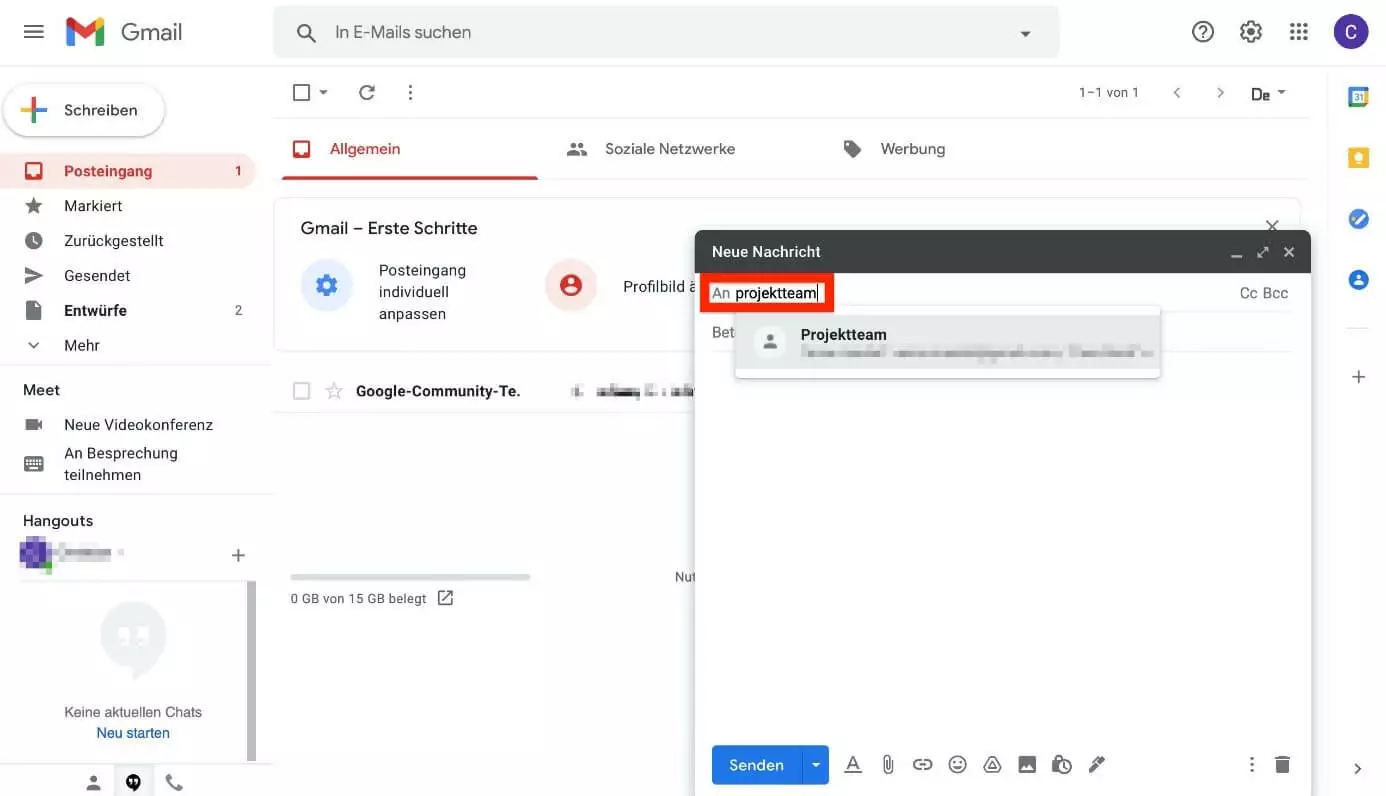 Bild: Gmail: E-Mail an Verteiler senden 
