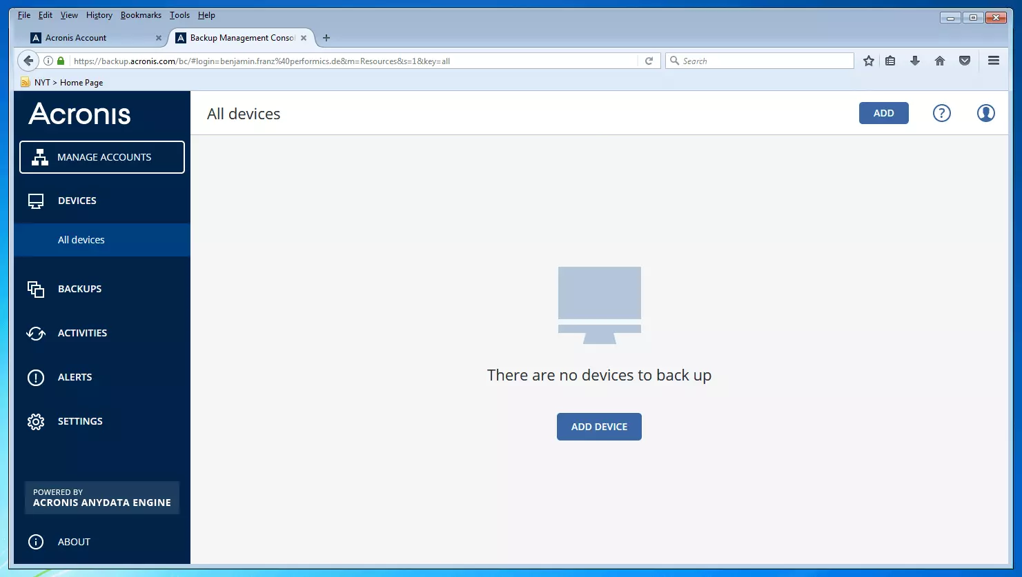Bild: Die Backup-Management-Konsole von Acronis Backup 12.5
