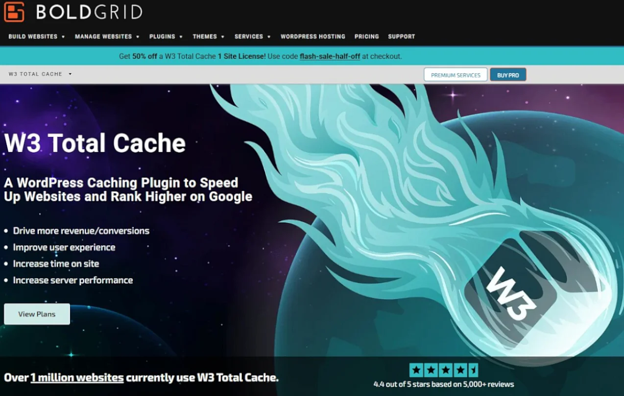 W3 Total Cache auf der Website des Entwicklers BoldGrid Bild: W3 Total Cache auf der Website des Entwicklers BoldGrid